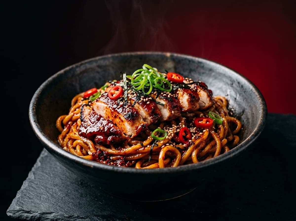 Chicken Ramen with Spicy Korean Buldak Sauce