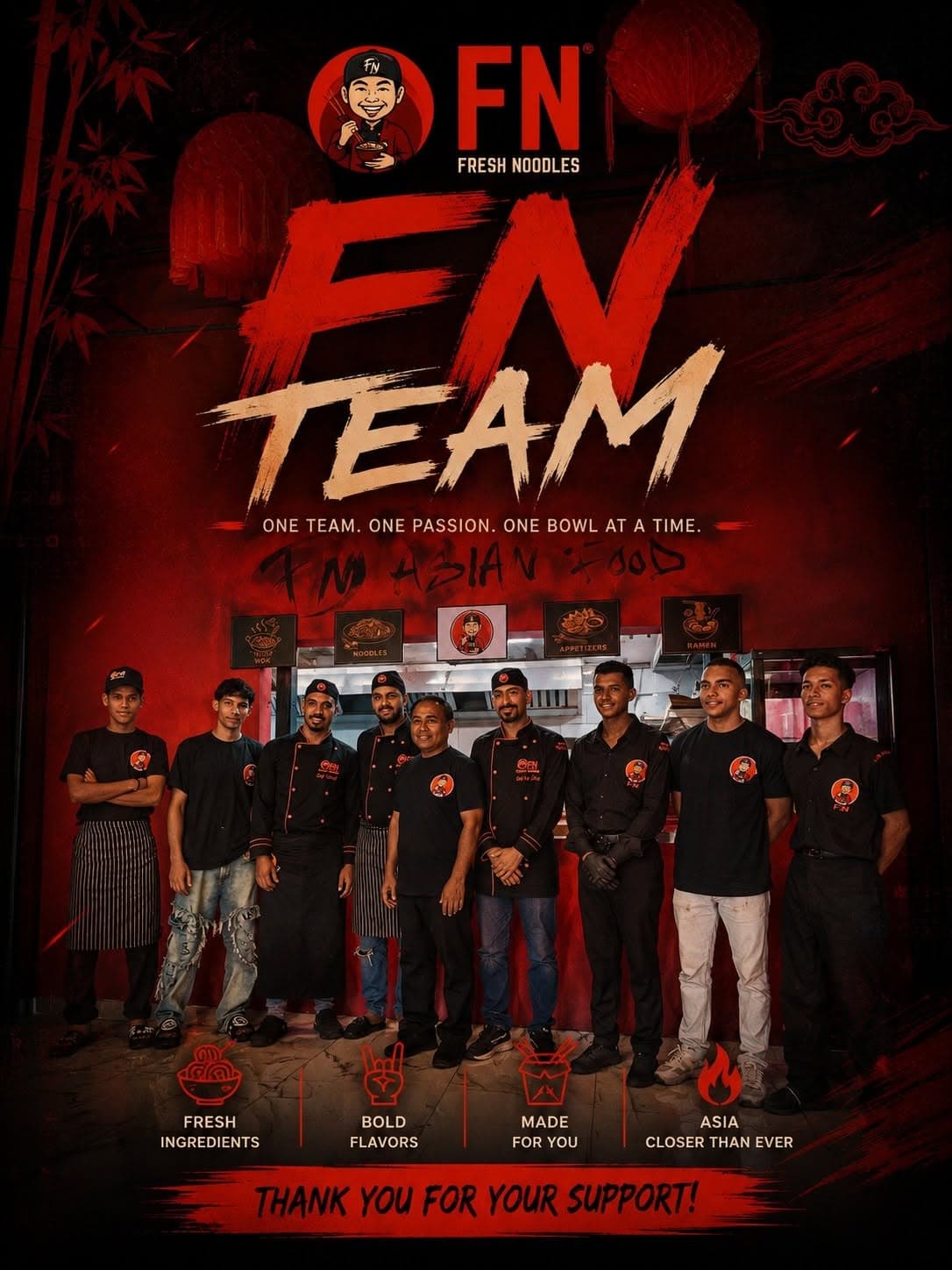 The Fresh Noodles kitchen team standing together